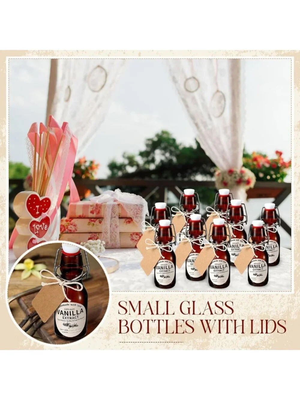 12 Sets Amber Glass Bottles for Vanilla Extract - 8 oz Swing Top Jars